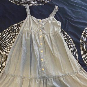 Blue Maternity Dress - Faux Buttons, Wide Spaghetti Straps